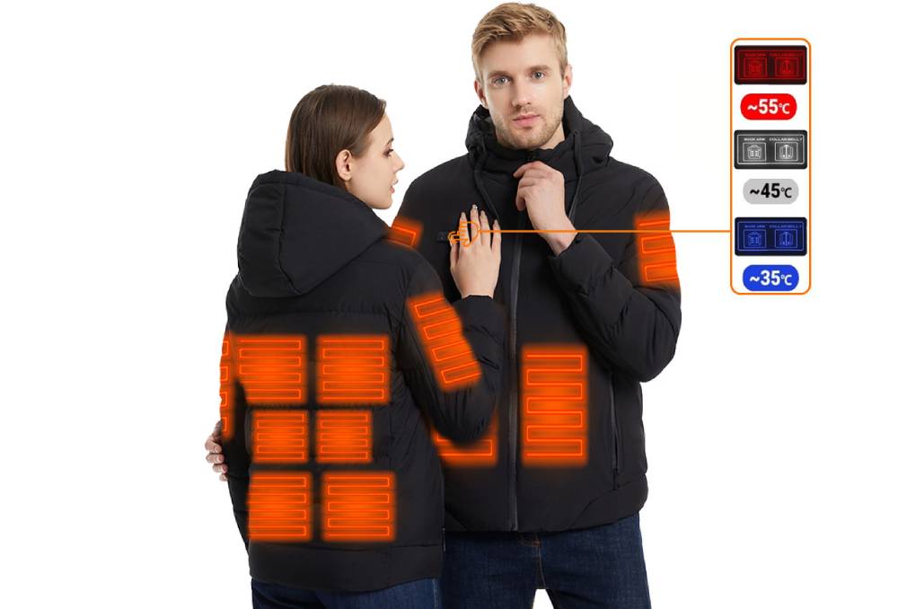 un homme et une femme portant des vestes chauffantes